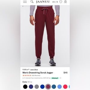 Jaanuu Men's Drawstring Scrub Jogger Wine M